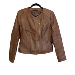 Cole Haan Leather Jacket Brown Medium
